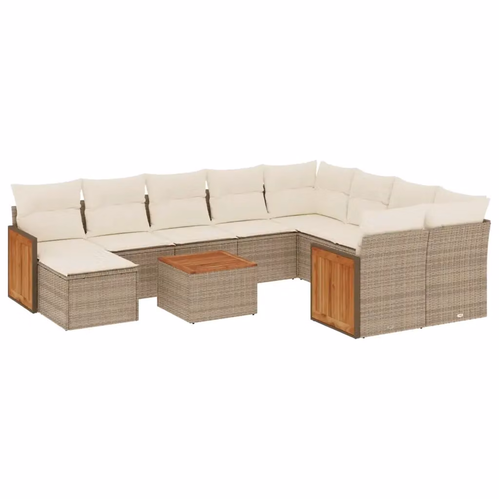 Set di Divani da Giardino vidaXL in Polyrattan con Cuscini Beige e Tavolino da Esterno, 11 Pezzi – 2