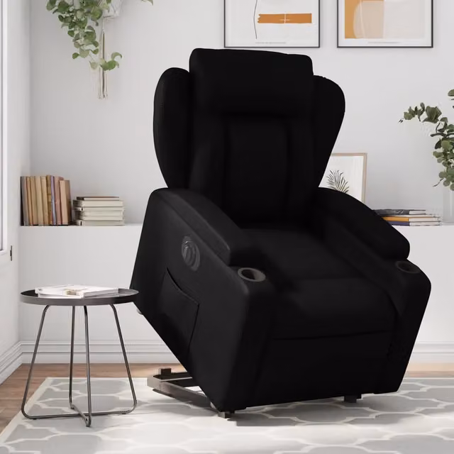 Poltrona Alzapersona Reclinabile Elettrica vidaXL in Similpelle Nera con Supporto per Senior e Funzione TV Chair