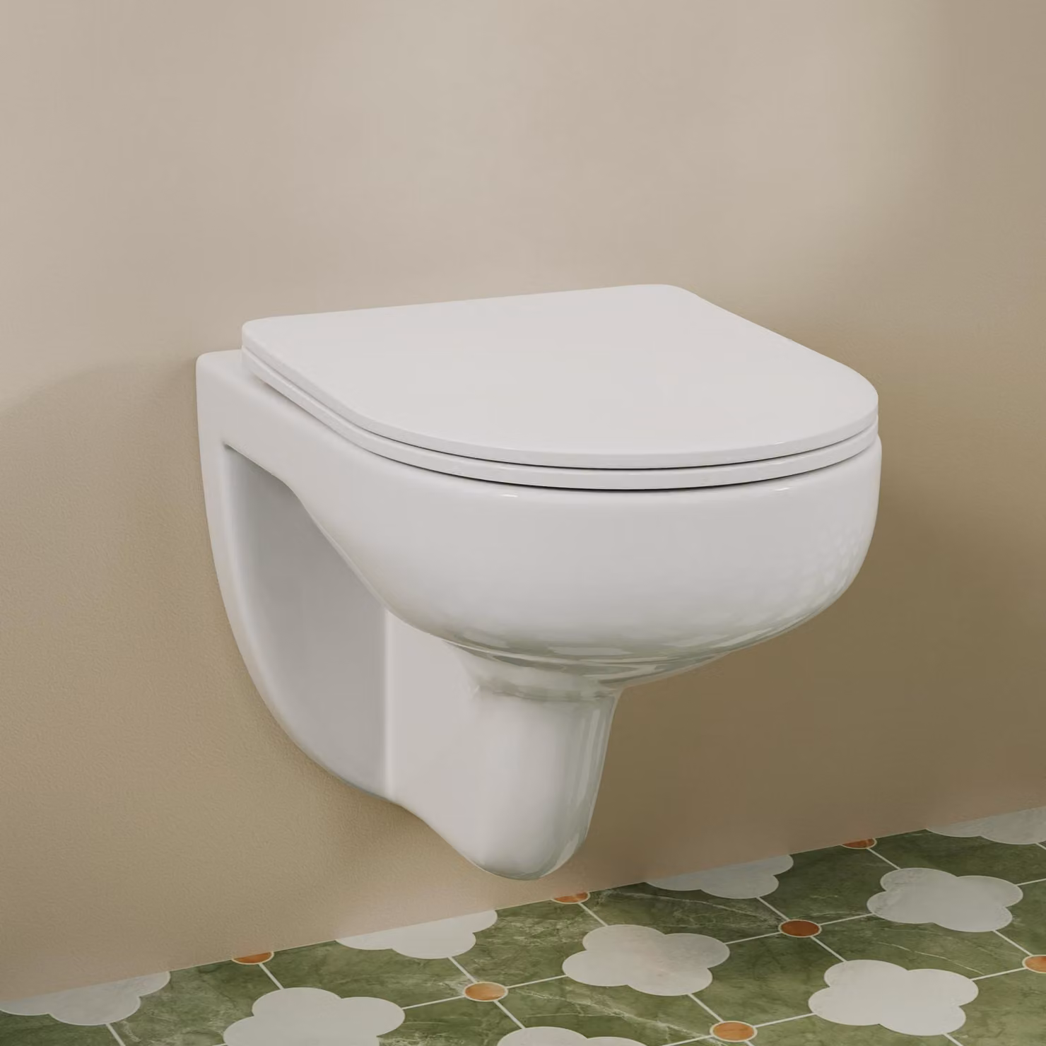 HOROW WC senza bordo con sedile a chiusura ammortizzata WC sospeso monoforo con sciacquone superspin WC sospeso in Vetroceramica Bianco per WC ospiti