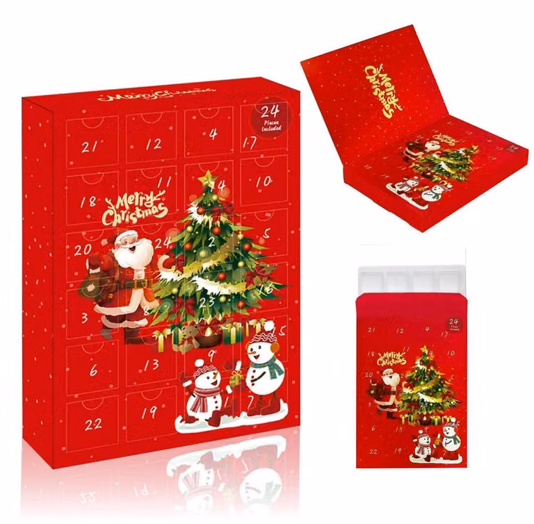 Calendario dell'Avvento da riempire personalmente, con 24 scatole rosse. Scatole regalo, ideali per Natale, adatte a bambini e adulti