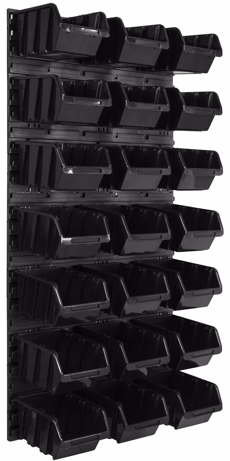 Pannello porta attrezzi, 58 cm x 117 cm, materiale plastico, montaggio a parete, configurazione mobile, gestione efficiente degli attrezzi