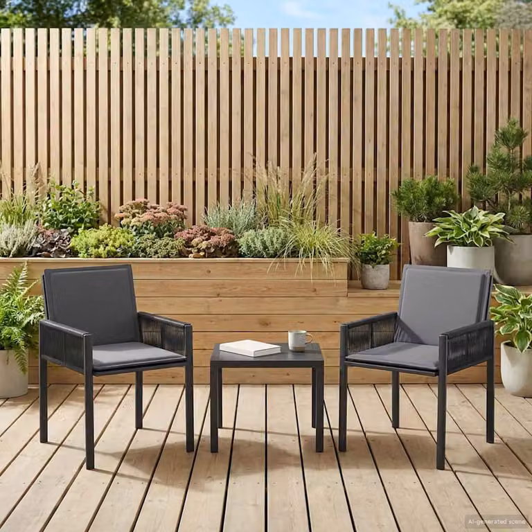 Set di 2 sedie da giardino vidaXL in polyrattan con cuscini rimovibili, colore nero e grigio scuro