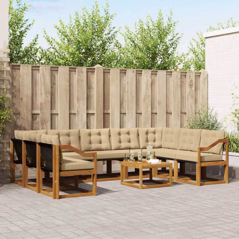 Set di divani da esterno vidaXL 10 pezzi in legno di acacia con tavolo da caffè e cuscini beige