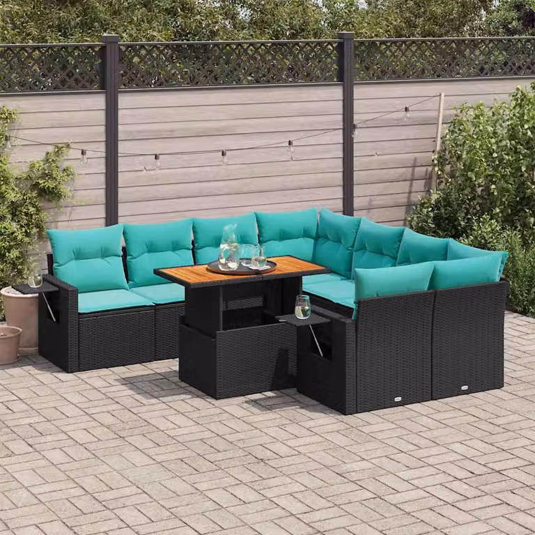 Maison Exclusive - Set da giardino 9 pezzi con cuscini in polyrattan nero