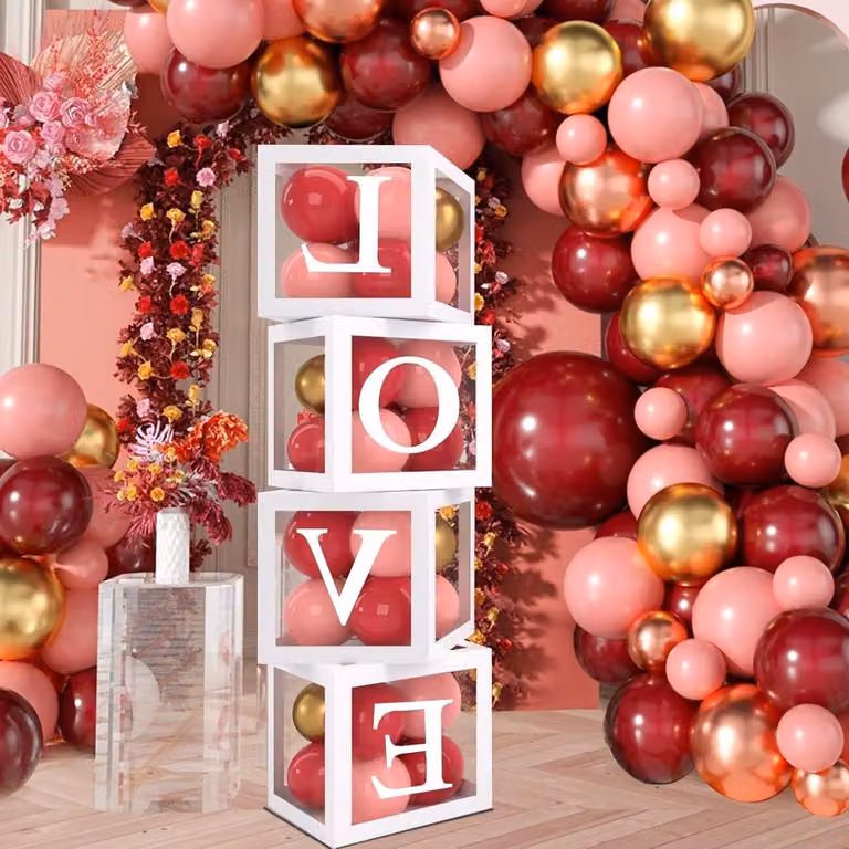 Decorazioni per festa di nascita - 4 scatole trasparenti per palloncini, diametro 25 cm, con 27 lettere, ideali per feste di nascita, compleanni e rivelazioni di genere