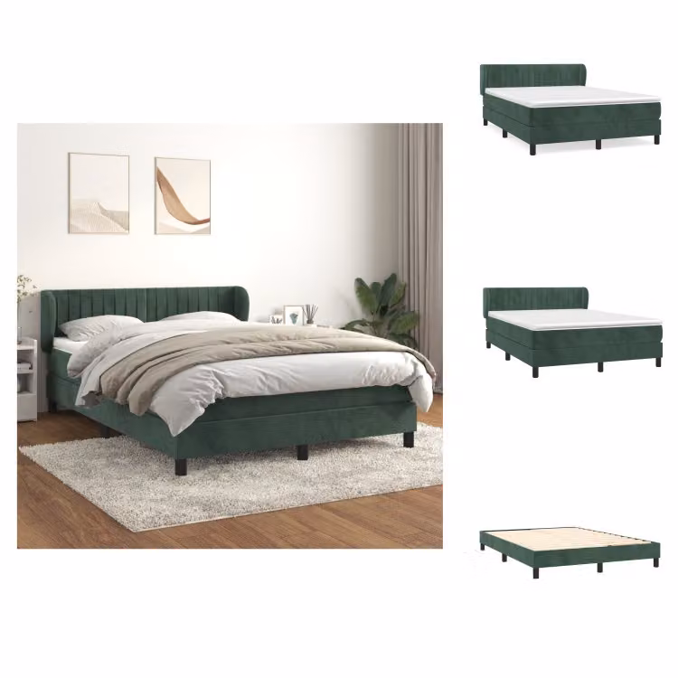 vidaXL Letto a molle con materasso verde scuro 140x200 cm in velluto - Letti e strutture letto