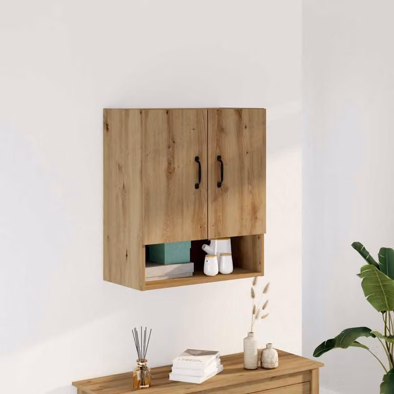 Armadietto a muro vidaXL in MDF color rovere marrone con ante a battente e ripiani interni L 60 cm, P 31 cm, H 70 cm