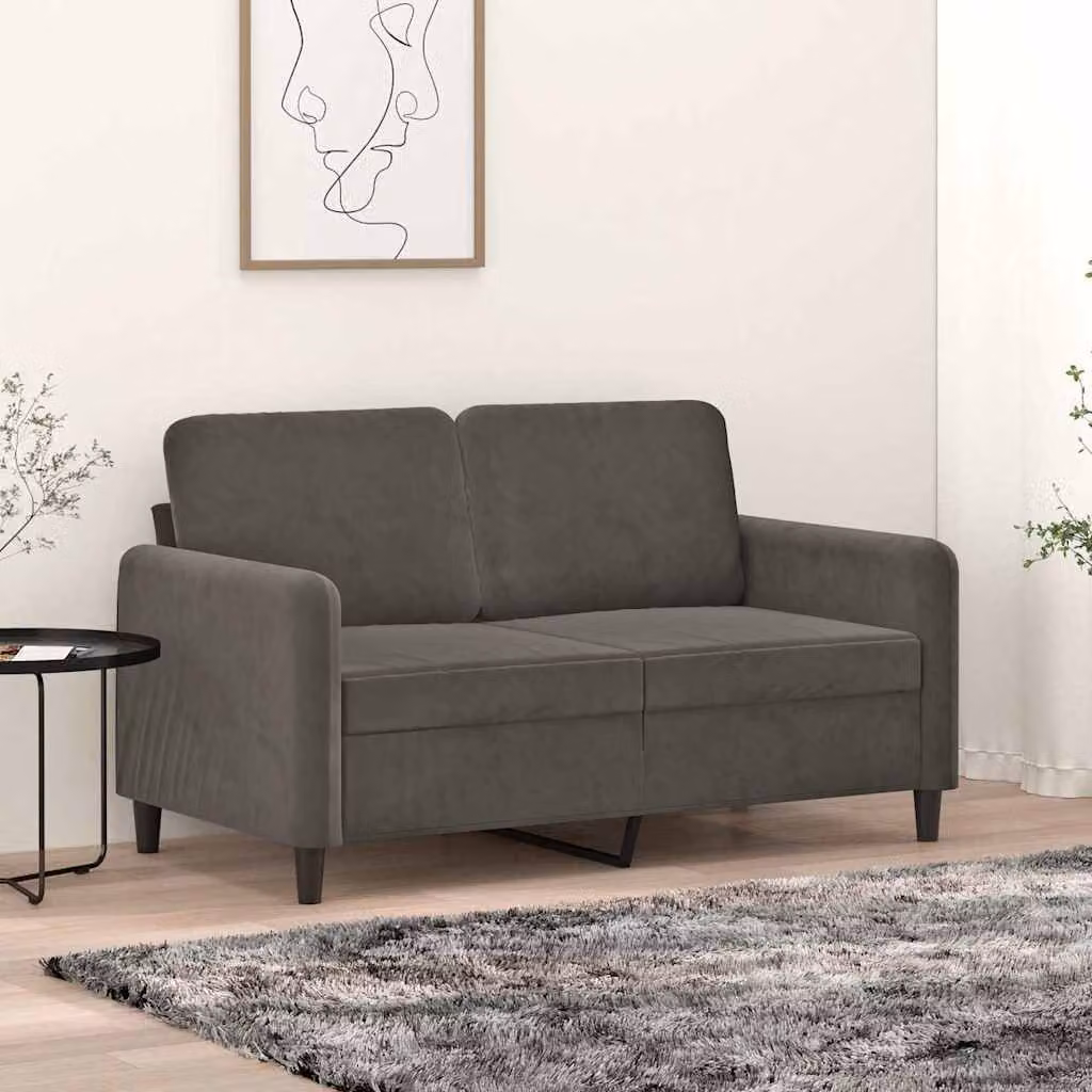 vidaXL Divano a 2 Posti Moderno in Velluto Grigio con Struttura in Metallo e Composito L: 138 cm, P: 77 cm, H: 80 cm