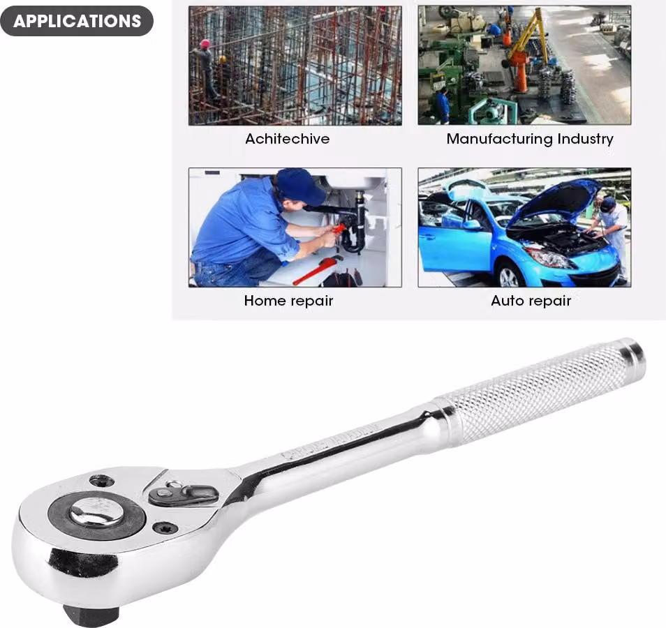 Chiave a cricchetto a sgancio rapido, 45 denti, chiave a bussola regolabile con bussola cromata, testa quadrata, utensili manuali professionali, 1/2 pollice