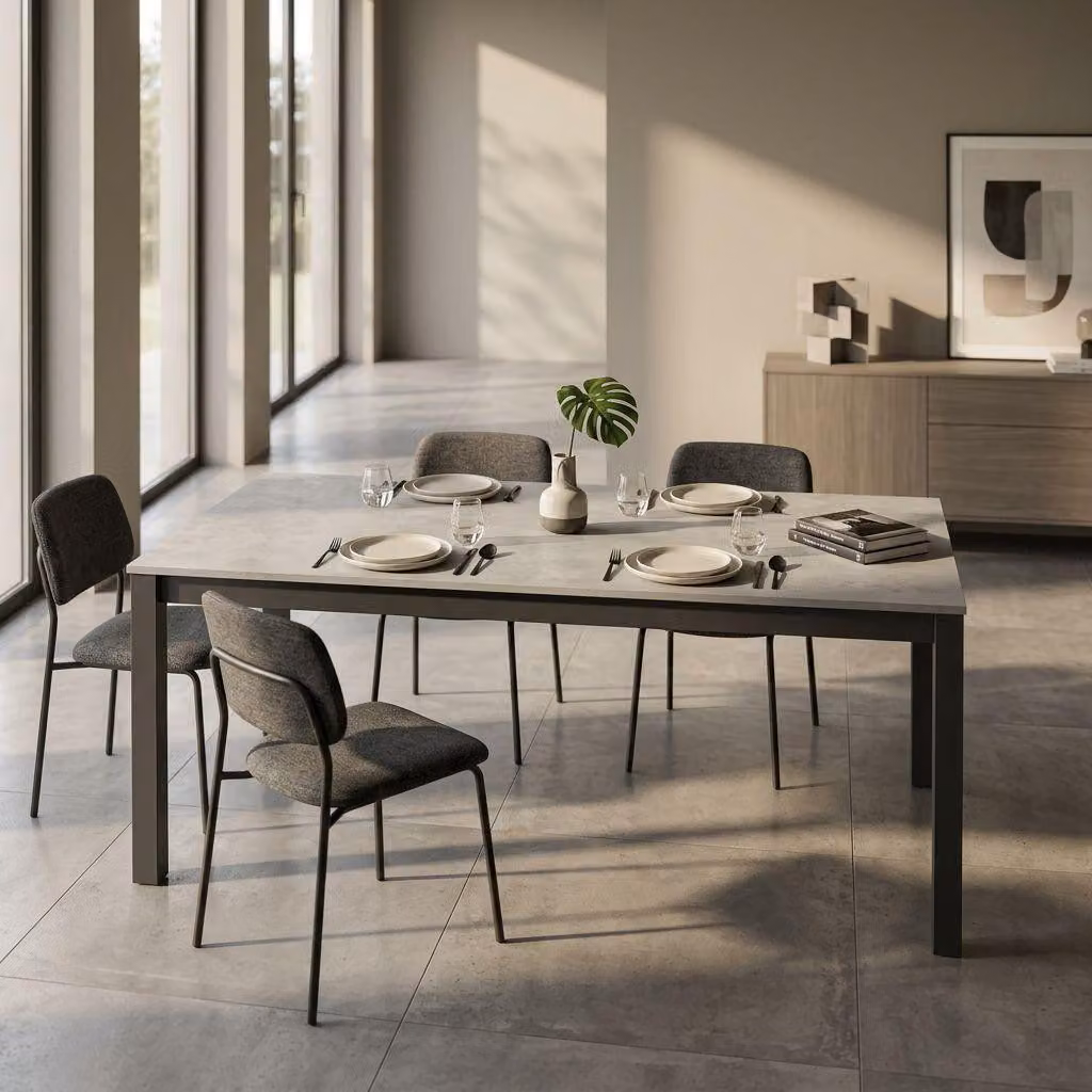 Milani Home - tavolo da pranzo allungabile 120/140/160-170/200 x 80 cm, cemento, metallo