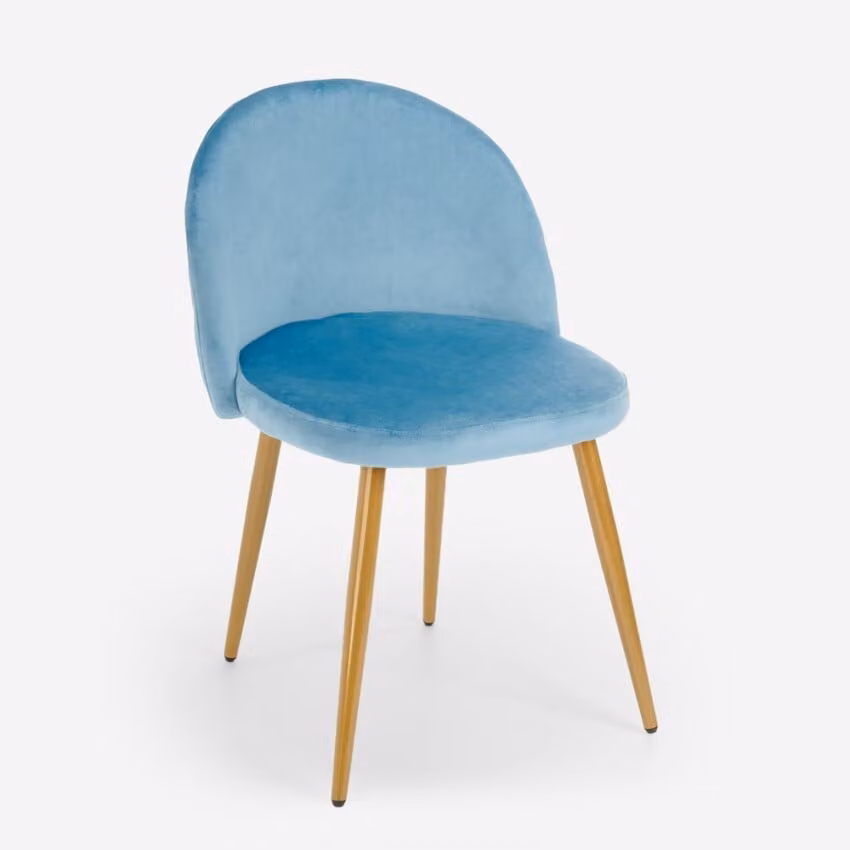 Sedia moderna poltrona velluto cucina sala da pranzo soggiorno gambe dorate Bert - Azzurro