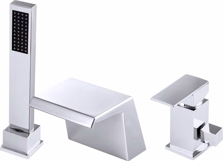 Granitan - Rubinetto per vasca da bagno - A cascata - A 3 fori - Cromo - Rubinetto da bagno - NARO