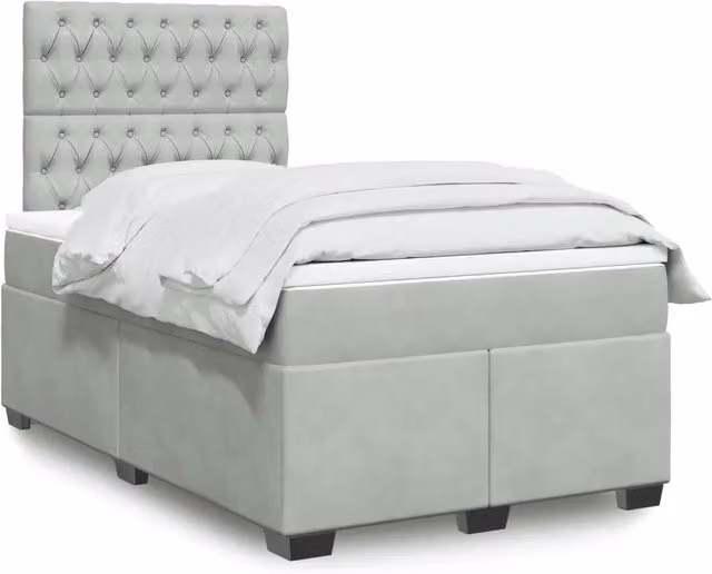 Letto con Giroletto a Molle e Materasso Ibrido vidaXL in Velluto Grigio e Bianco L/P: 120 x 200 cm