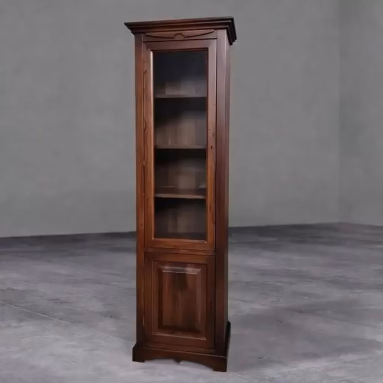 Vetrina in stile arte povera Mobili 2G con 2 ante in vetro e specchio, colore noce, L: 68 cm, P: 47 cm, H: 220 cm