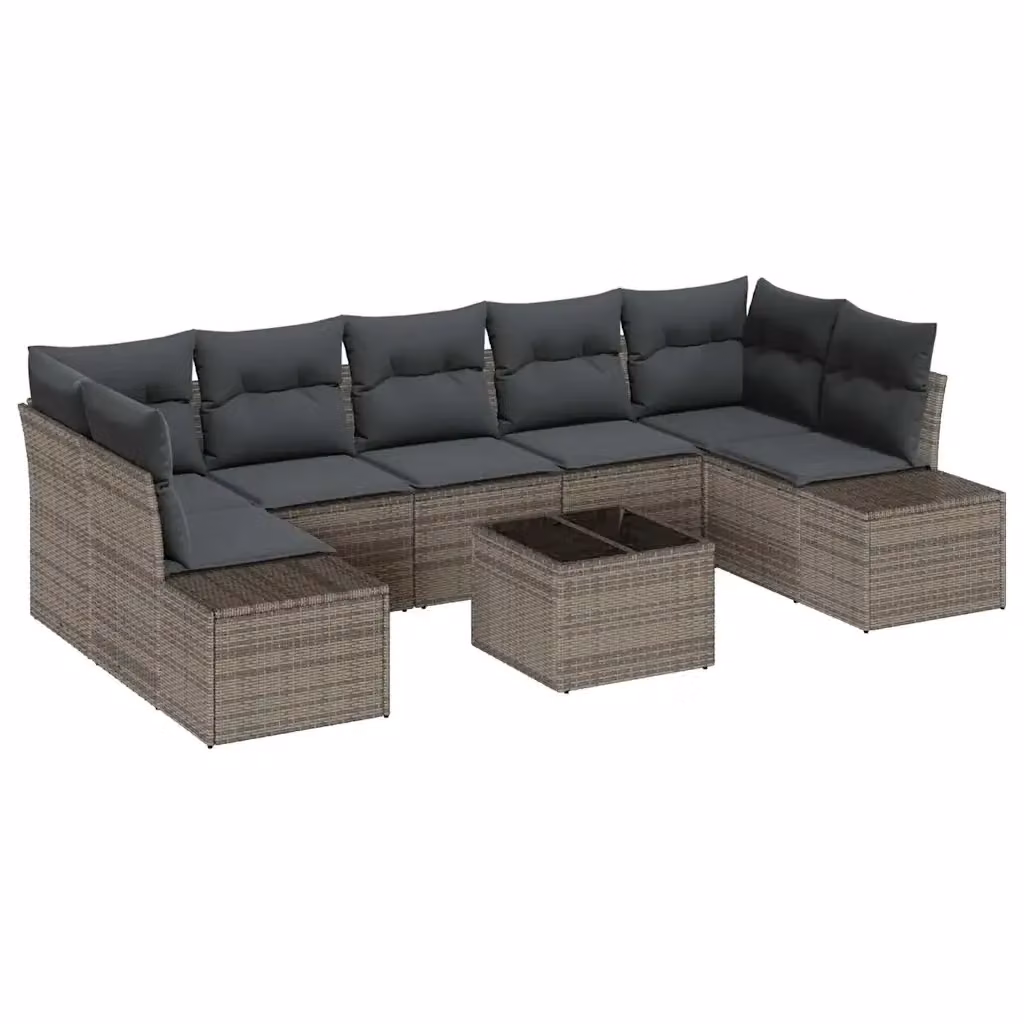 Set Divano da Giardino a L vidaXL 8 Pezzi Grigio con Cuscini e Tavolino in Polyrattan e Metallo – 2