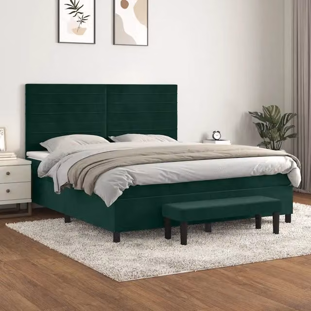 Letto Ibrido con Giroletto a Molle e Materasso vidaXL in Velluto Verde Scuro L 160 x P 200 cm