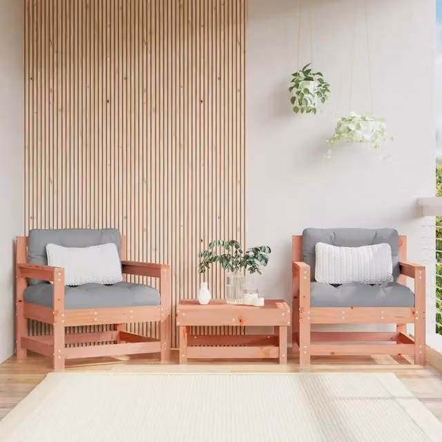 Set di 2 sedie da giardino vidaXL in legno massello di Douglas con cuscini grigi e braccioli