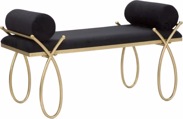 Panca Ribbon Nera 112,5x49x53 cm in Ferro e MDF e Spugna e Poliestere Nero e Oro
