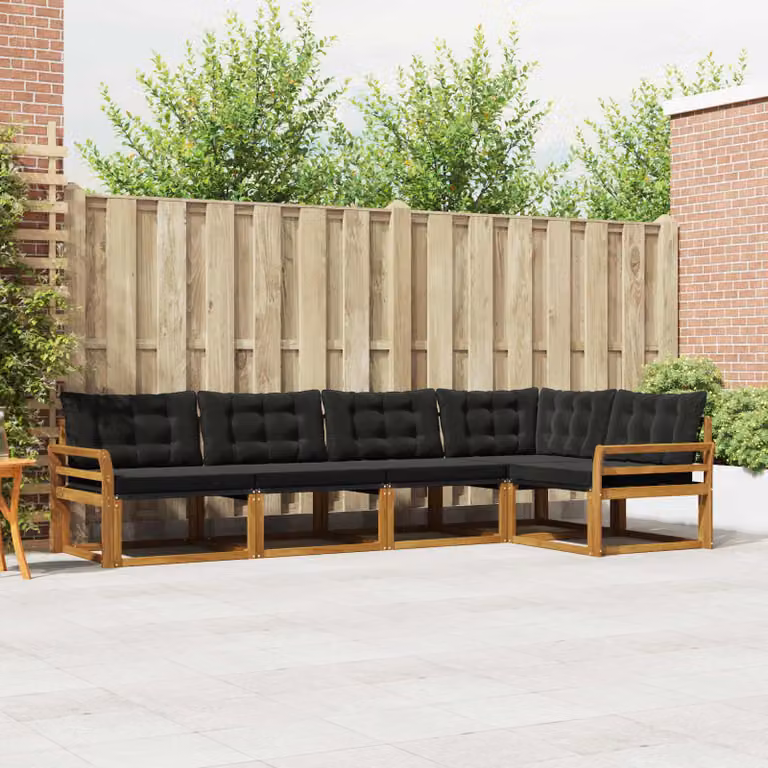 Set di divani da esterno vidaXL 5 pz in legno di acacia con cuscini, colore marrone e nero