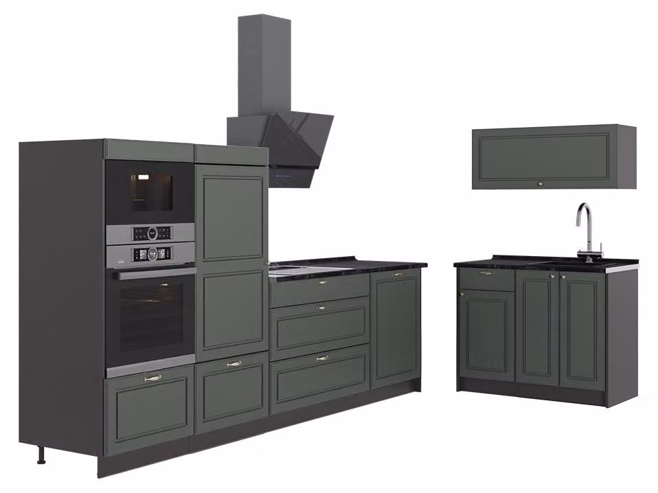 Cucina Vicco Fame-Line Verde-oro rustico/Antracite 380 cm, PL Antracite, Model 64064