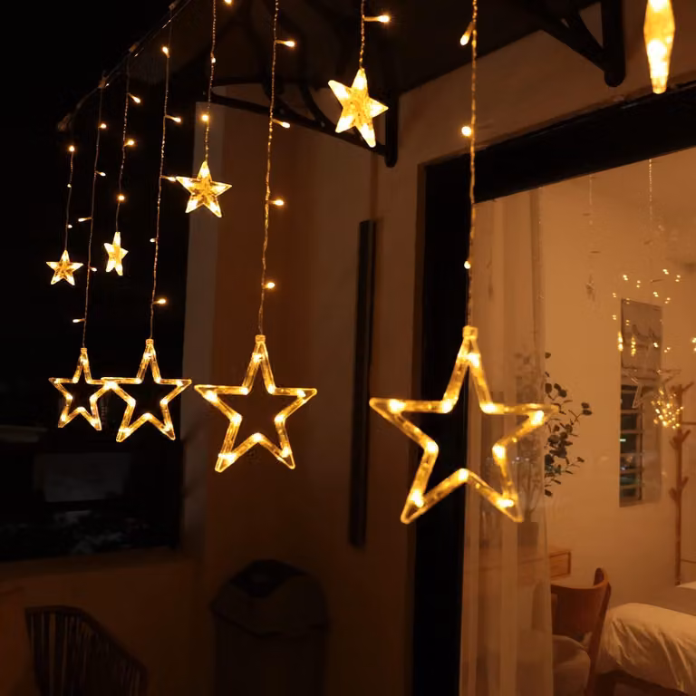 Tenda luminosa a forma di stelle a LED, con 12 stelle, 138 LED, 8 modalità, luce bianco caldo