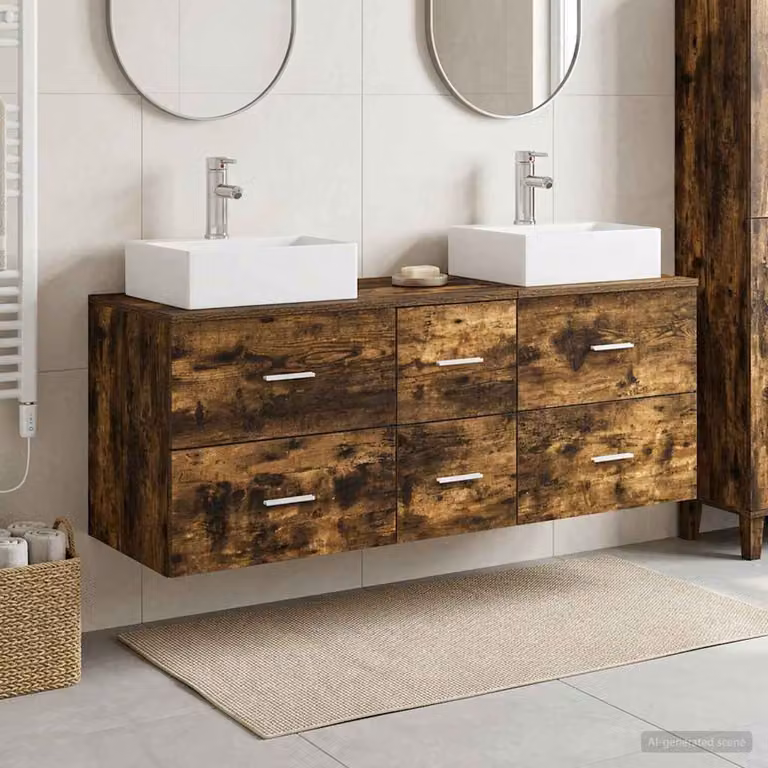 Set di mobili da bagno moderno vidaXL composto da 3 pezzi in colore marrone, L/P/H: 129 x 41 x 79,5 cm