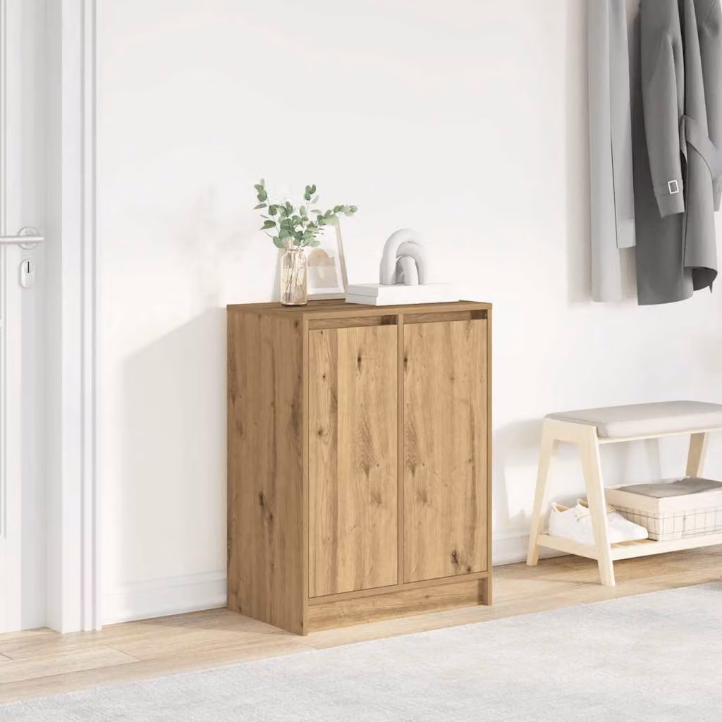 Scarpiera moderna vidaXL in legno rovere marrone con ante a battente e ripiani interni, L/P/H: 57 x 34 x 76 cm