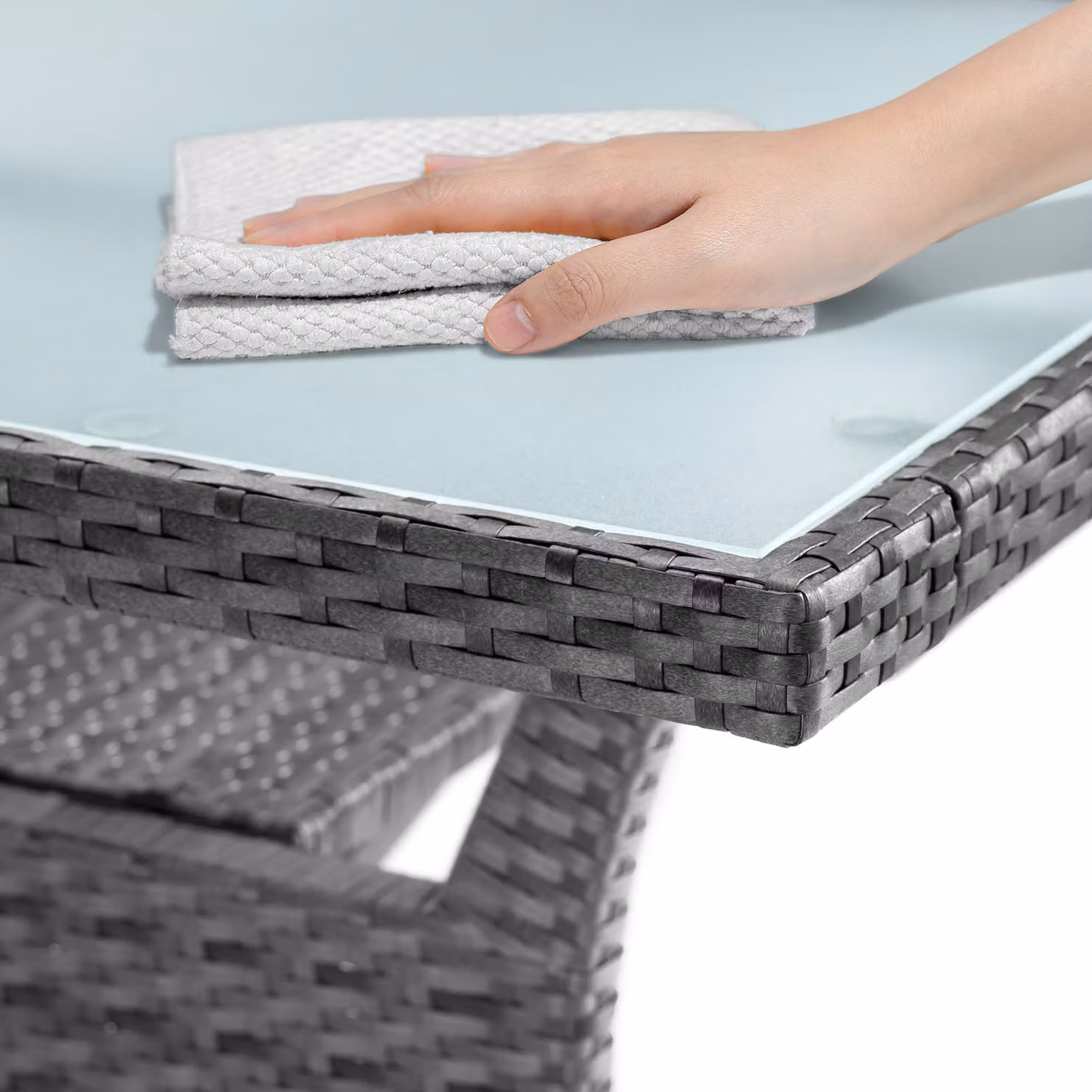 Tavolo da giardino estensibile CASARIA in polyrattan grigio con piano in vetro L: 190 cm, P: 90 cm, H: 74 cm – 3