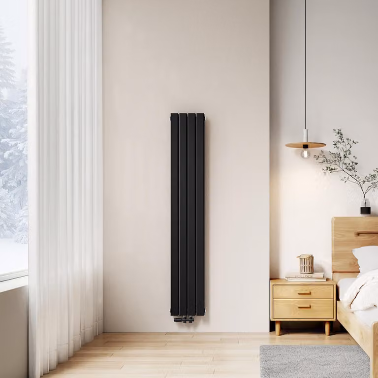 Radiatore a pannello design, a due strati, colore nero, dimensioni 180 x 30,4 cm, potenza 1082 W