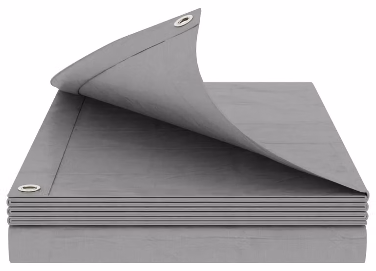 Telo in polietilene (PE) color grigio chiaro, con occhielli, dimensioni 2 x 3 metri, grammatura 180 gsm