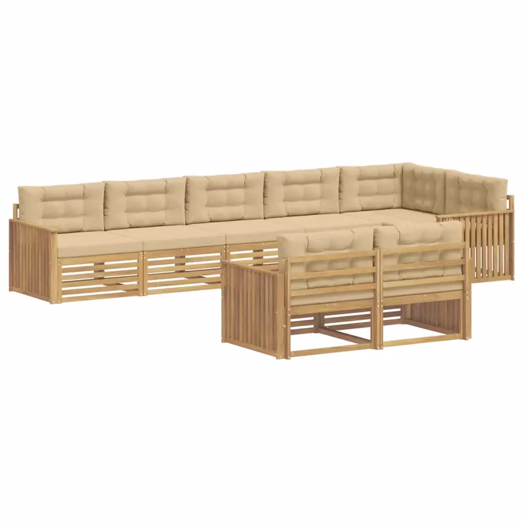 Set di divani da esterno a L vidaXL in legno di acacia con cuscini, Bianco e Beige – 2