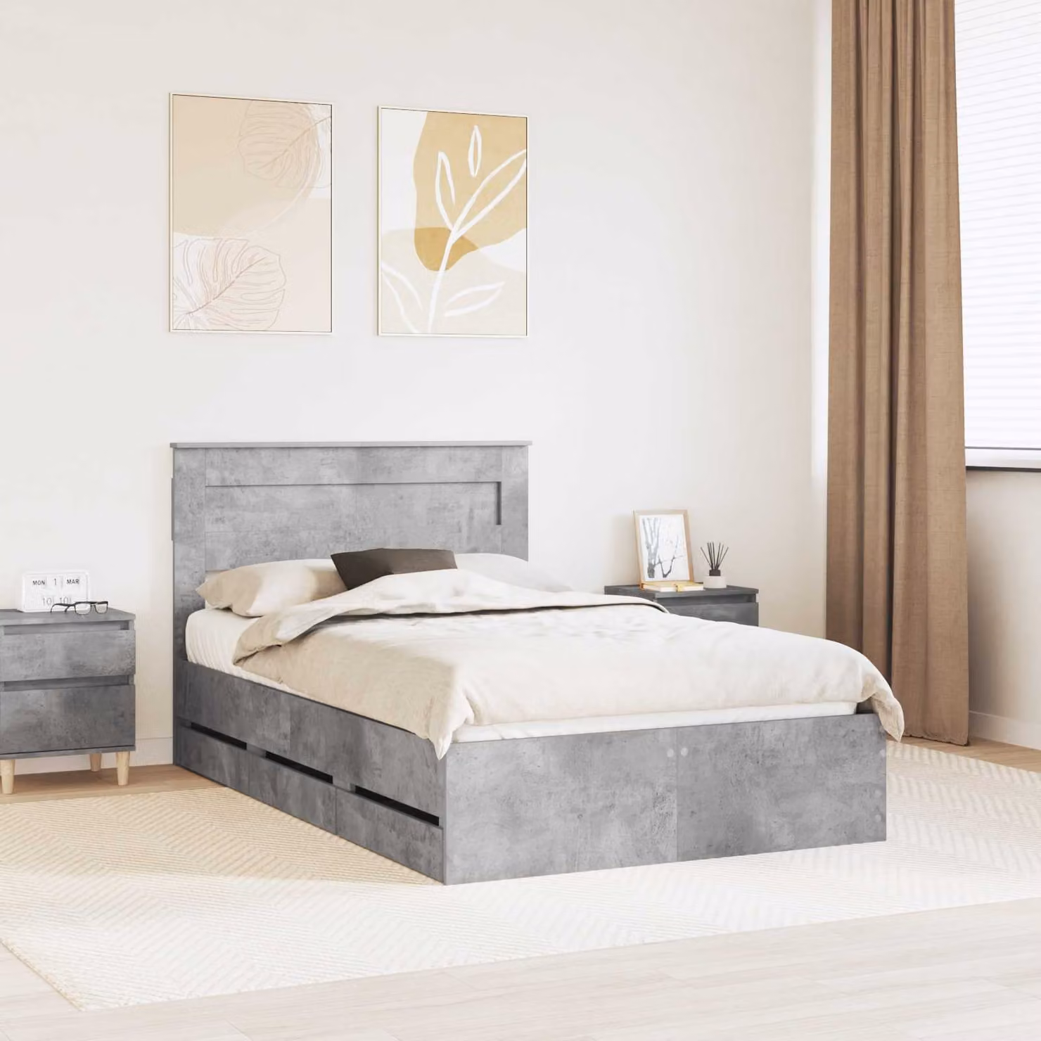 Struttura del letto con cassetto vidaXL in legno MDF Grigio moderno L: 138 cm, P: 190 cm