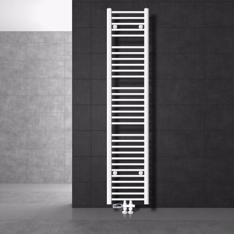 LuxeBath Radiatore da bagno attacco centrale 300 x 1800 mm Bianco diritto con termostato e set di collegamento attraverso il pavimento Bianco - Radiatore, senza elemento riscaldante