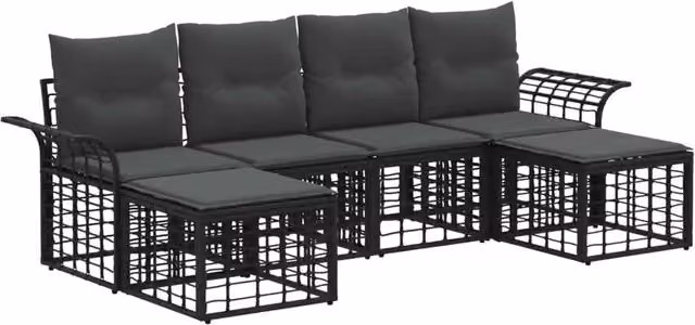 Set di divani da esterno 6 pz | Set Salotto da Giardino Nero e Grigio scuro Poliestere