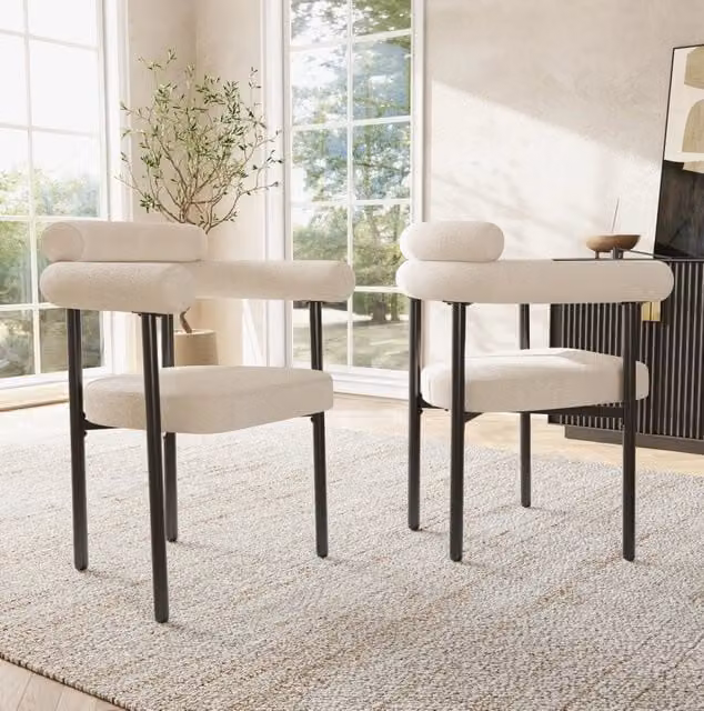 Set di 2 sedie da pranzo ULEVR 70x62x84 cm con schienale e seduta imbottita, tessuto effetto camoscio beige