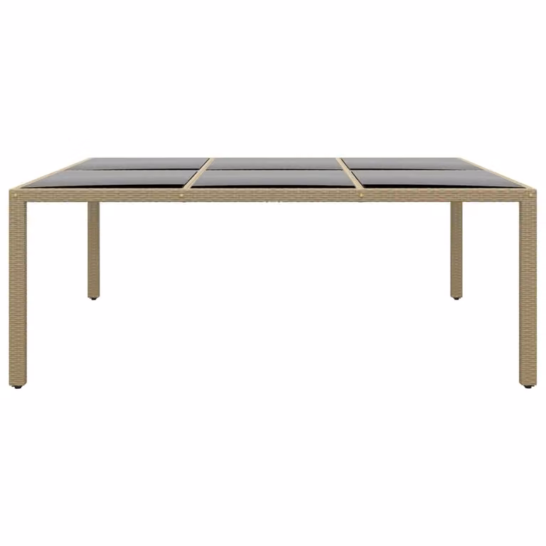 Tavolo da giardino 200x150x75 cm in vetro temperato e poly rattan Beige