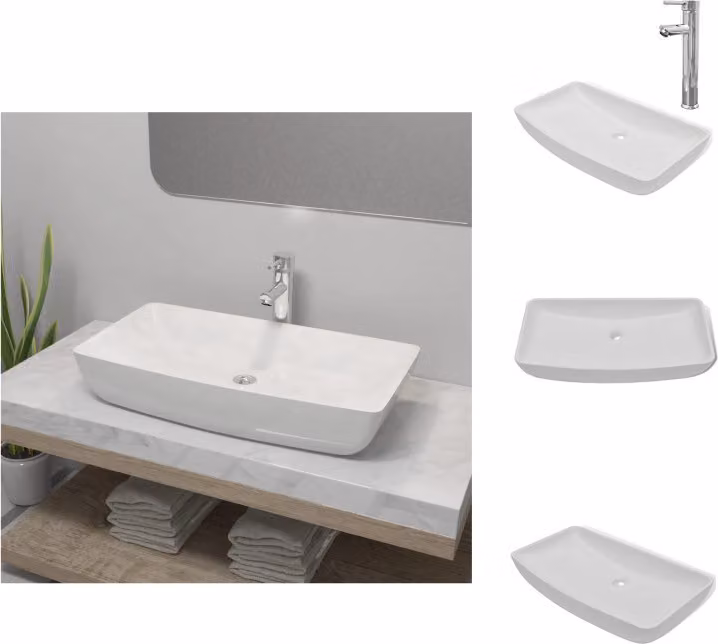 vidaXL Lavabo da bagno con miscelatore in Vetroceramica rettangolare bianco - Lavabo da bagno