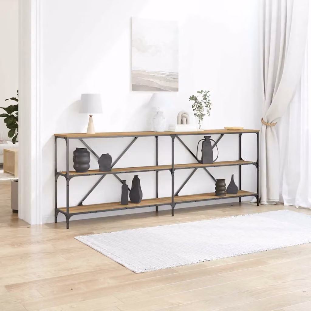 vidaXL Tavolo consolle moderno in legno rovere marrone L: 200 cm, P: 30 cm, H: 75 cm