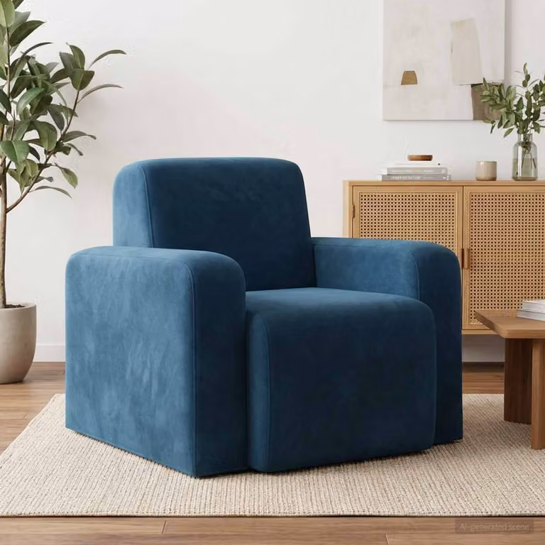 Poltrona moderna vidaXL in velluto blu con braccioli per soggiorno e camera da letto