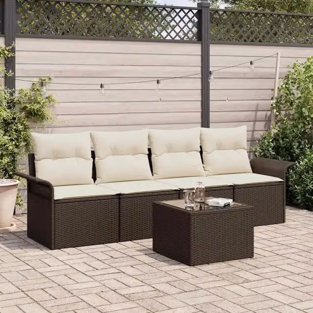 Set Divano da Giardino 5 pz Marrone e Crema polyrattan 3353897