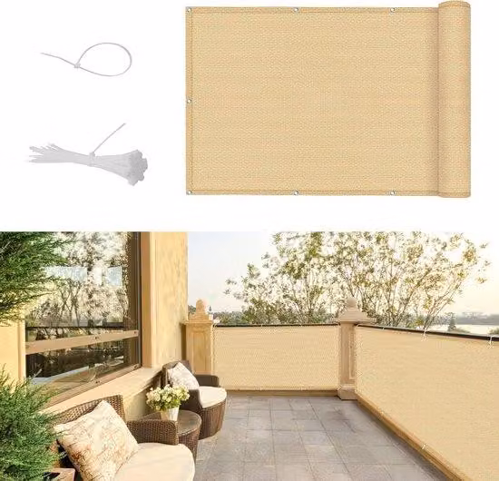 Pannello protettivo da giardino - Protezione della privacy - Resistente alle intemperie in HDPE - 90 x 600 cm - Colore sabbia