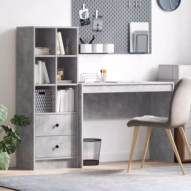 Set di 2 Scrivanie con Scaffale Moderno vidaXL Grigio, L: 145,5 cm, P: 40 cm, H: 127 cm – 1