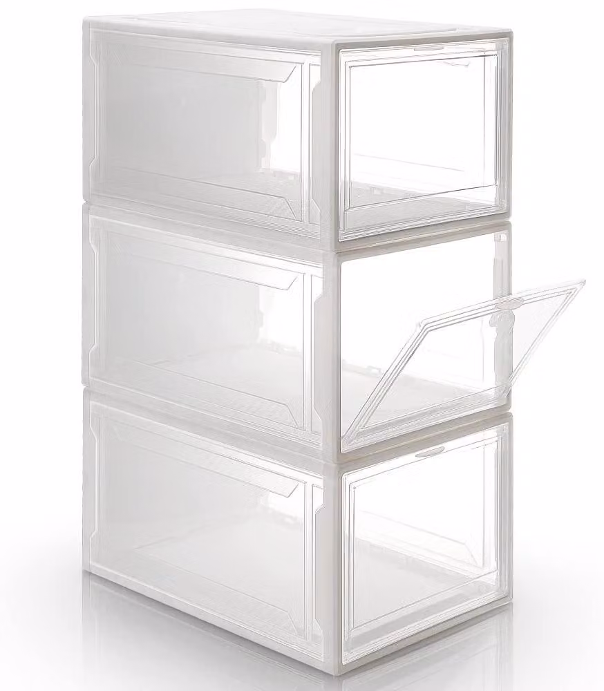 Solidchoice - Set di 3 scatole impilabili per scarpe - Contenitori trasparenti per scarpe fino alla taglia 48