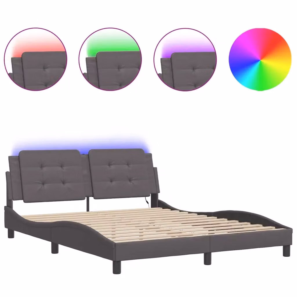 Giroletto con LED e porta USB Zadar vidaXL, Grigio, L: 160 cm, P: 200 cm – 2