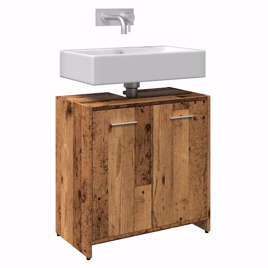 Mobile Lavabo da Bagno vidaXL in Legno Antico Marrone con Ante a Battente L/P/H: 60 x 33 x 60 cm