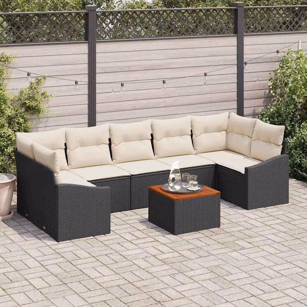 Maison Exclusive - Set da giardino composto da 8 pezzi. Divano e poltrone in rattan sintetico, colore nero e crema