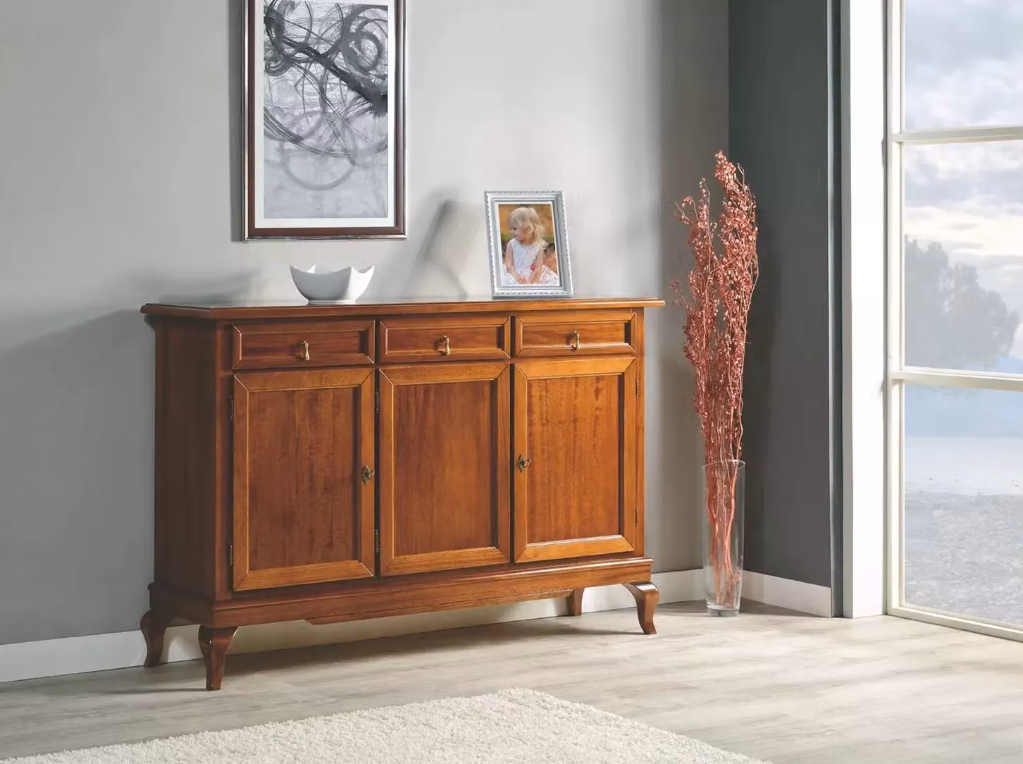 Madia credenza stile arte povera Mobili 2G con 3 porte e 3 cassetti color legno marrone L: 154 cm, P: 42 cm, H: 102 cm – 2