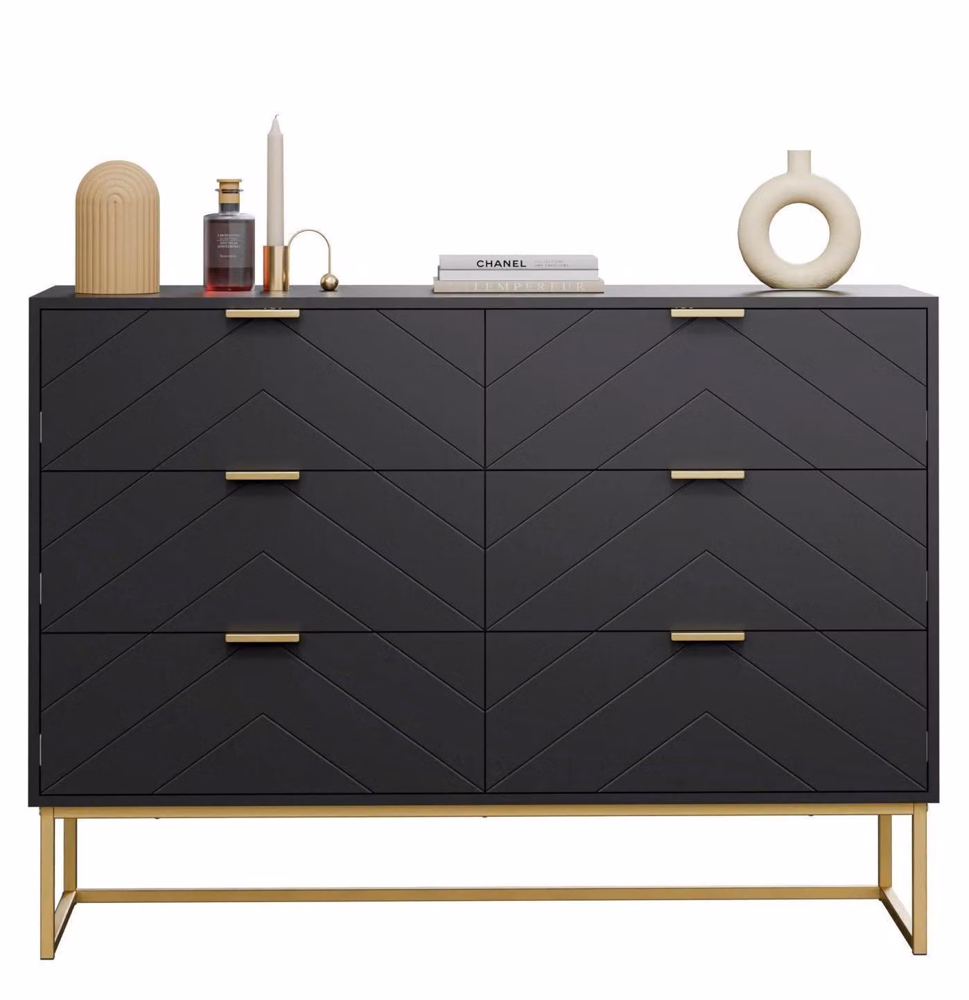 Comodino con 6 cassetti, mobiletto laterale, tavolino, dimensioni 100x34x73,5 cm, colore nero
