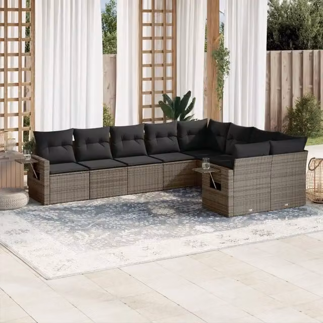 Set Divano da Giardino 9 pz con Cuscini Grigio in Polyrattan 3252977