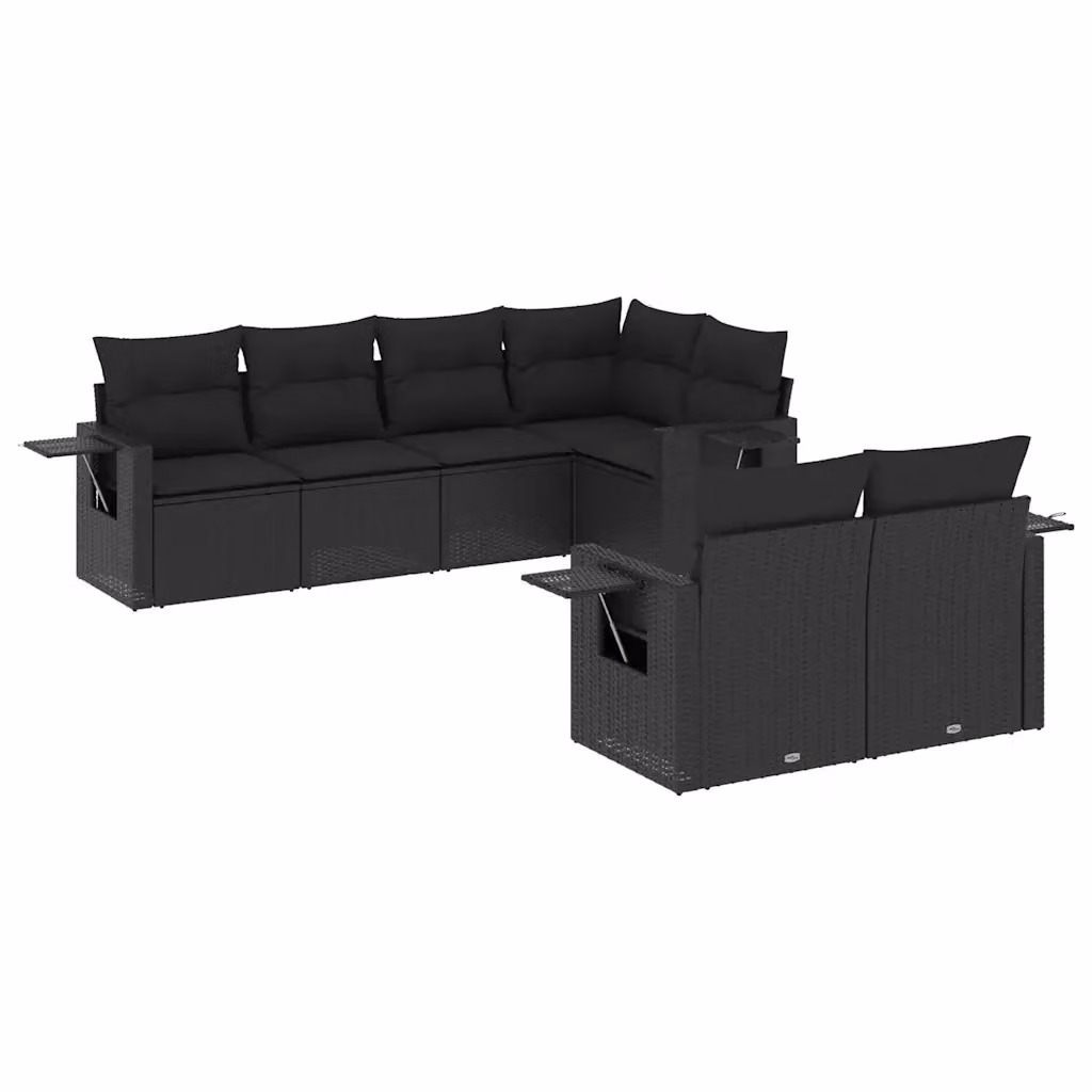 Set Divani da Giardino a L vidaXL in Polyrattan Nero con 7 Cuscini e Tavolino – 2